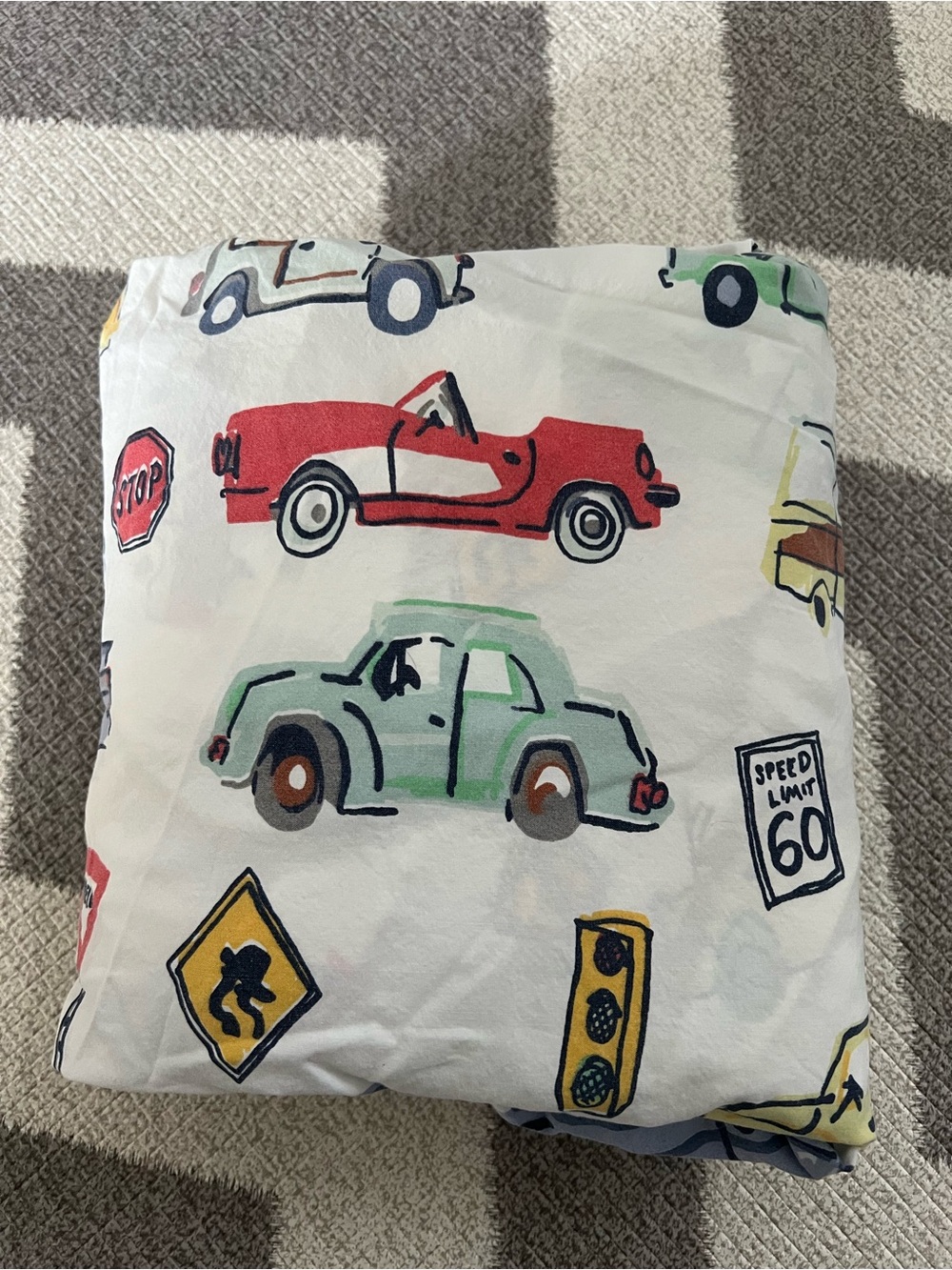 Crate&Barrel Kids Car Print Crib Sheet